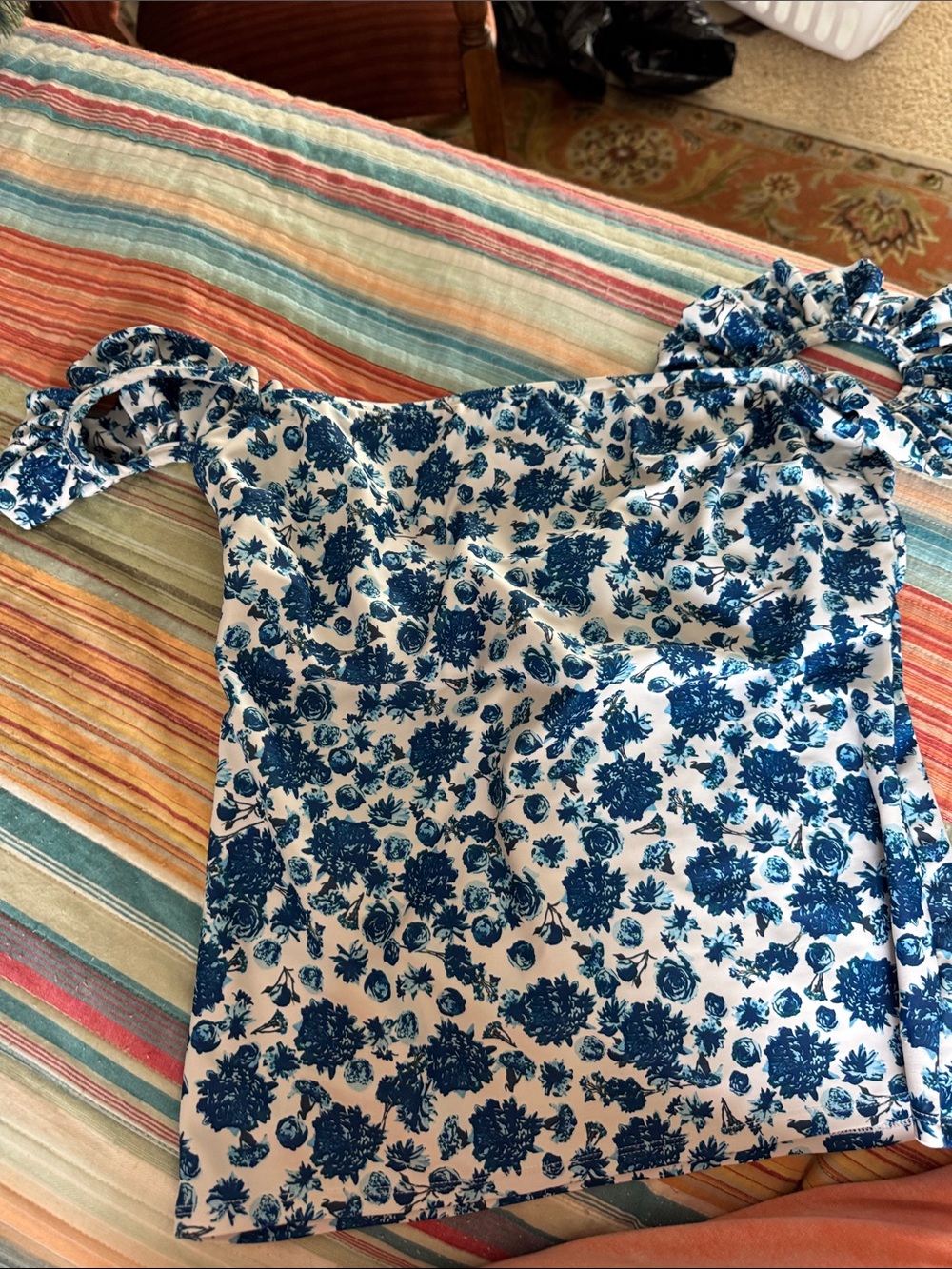 Albion White Swim One-Piece with Blue Floral Print